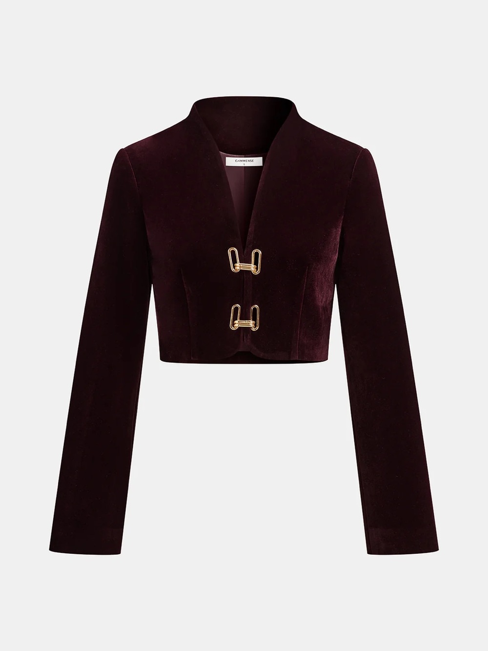 COMMENSE Metal Buckle Velvet Stand Collar Jacket - size Small